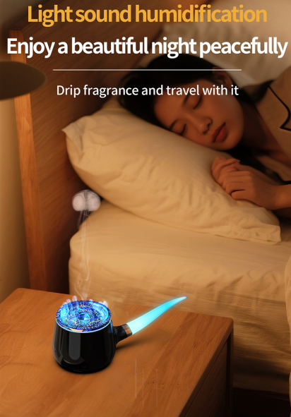 Pipe-Shaped Aromatherapy Humidifier with LED Flame & Mist – USB Desk Diffuser for Home, Office, Bedside (Black) | Other Colors Available in Store