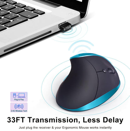 Blue Ergonomic Wireless Vertical Mouse (Small Hand-Friendly): USB-C Rechargeable, 2.4G 3-DPI, Reduce Wrist Strain (Right-Handed)