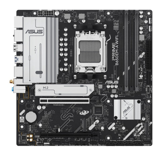 ASUS AMD B650EM PRIME B650EM-A WIFI (AM5) Micro-ATX Motherboard  4x DDR5 256GB, 1x PCIe 4.0 x16 slot, 3 x M.2 slots, 4 x SATA, Wi-Fi 6