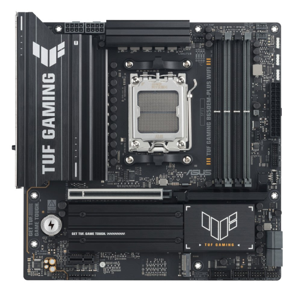ASUS AMD TUF GAMING B650EM-PLUS WIF (AM5) Micro-ATX Motherboard, DDR5(4x), 12+2+1 Power Stages, PCIe 5.0, 3x M.2, Front USB-C, 2.5Gb LAN, Wi-Fi 6E