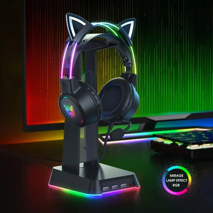 Gaming Headset with Detachable Cat Ear Microphone