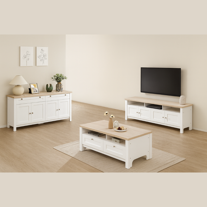 Noosa Buffet Sideboard White and Oak 4 Doors and 2 Drawers