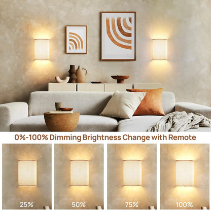 Battery Operated Wall Lights, 2 Pack Boho Decor with Remote Control, RGB Color Rustic Wall Sconces, Fabric Linen Shade Lighting