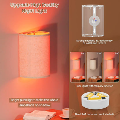 Battery Operated Wall Lights, 2 Pack Boho Decor with Remote Control, RGB Color Rustic Wall Sconces, Fabric Linen Shade Lighting