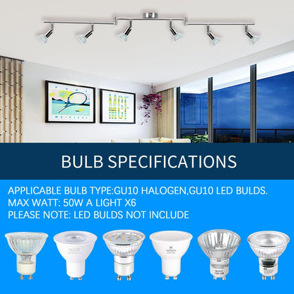 Kitchen Lights, 6-Light Ceiling Lighting Kits, Swivelling Ceiling Spotlight for Bedroom, Kitchen and Living Room(GU10 LED Bulbs not Included) (Brush Nickel)