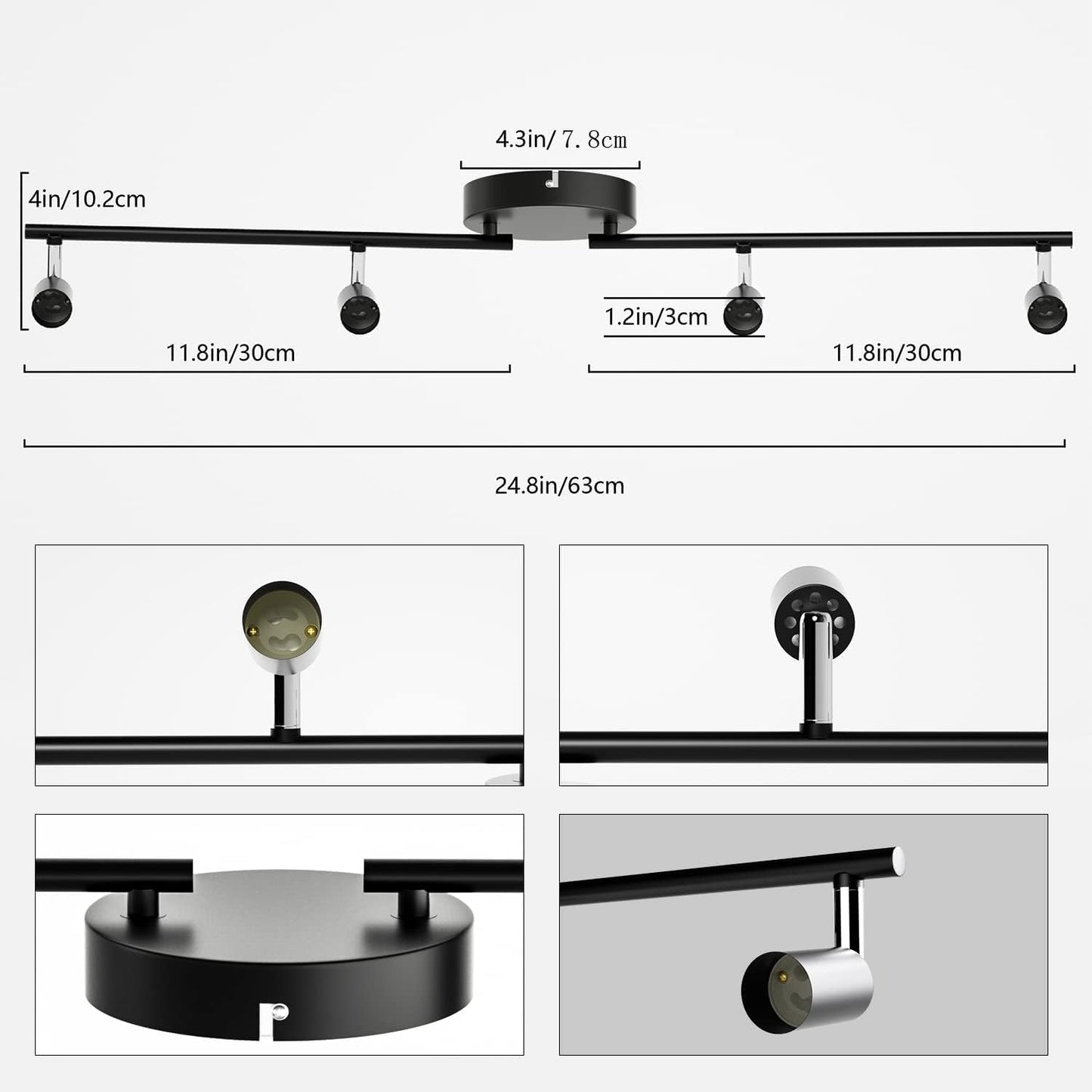 Kitchen Lights,Ceiling Lighting Kits, Swivelling Ceiling Spotlight for Bedroom, Kitchen and Living Room(GU10 LED Bulbs not Included) (4 Way Black)