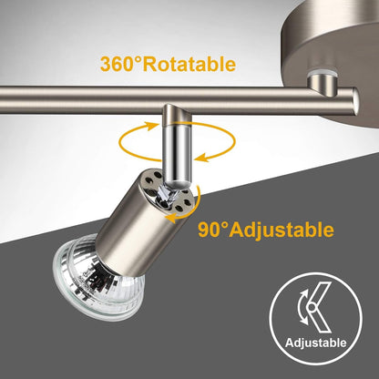 LED Ceiling Light,4 Way Rotatable Spot Lights for Ceiling,Flexible Ceiling Lights for Bedroom,Living Room, Black Nickel with Protectiv Bulb Trims(Gu10 Bulbs Not Included)