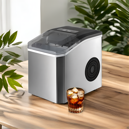 Ice Maker Countertop, Portable Ice Machine with Carry Handle, 26.5lbs Per Day, 9 Cubes in 6 Mins, Auto-Cleaning, with Basket and Scoop, for Home, Kitchen, Camping, RV