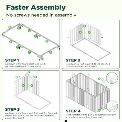Galvanised Steel Raised Garden Rectangle Bed 160x80x42cm No-Screw Oval