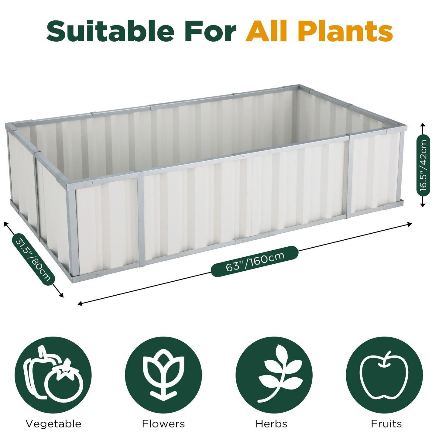 Galvanised Steel Raised Garden Rectangle Bed 160x80x42cm No-Screw Oval