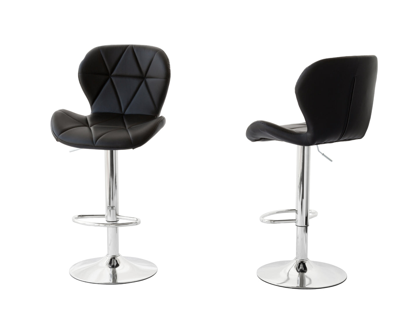 2 Comfortable Bar Stools (Black) w/ Adjustable Height, 90-112cm