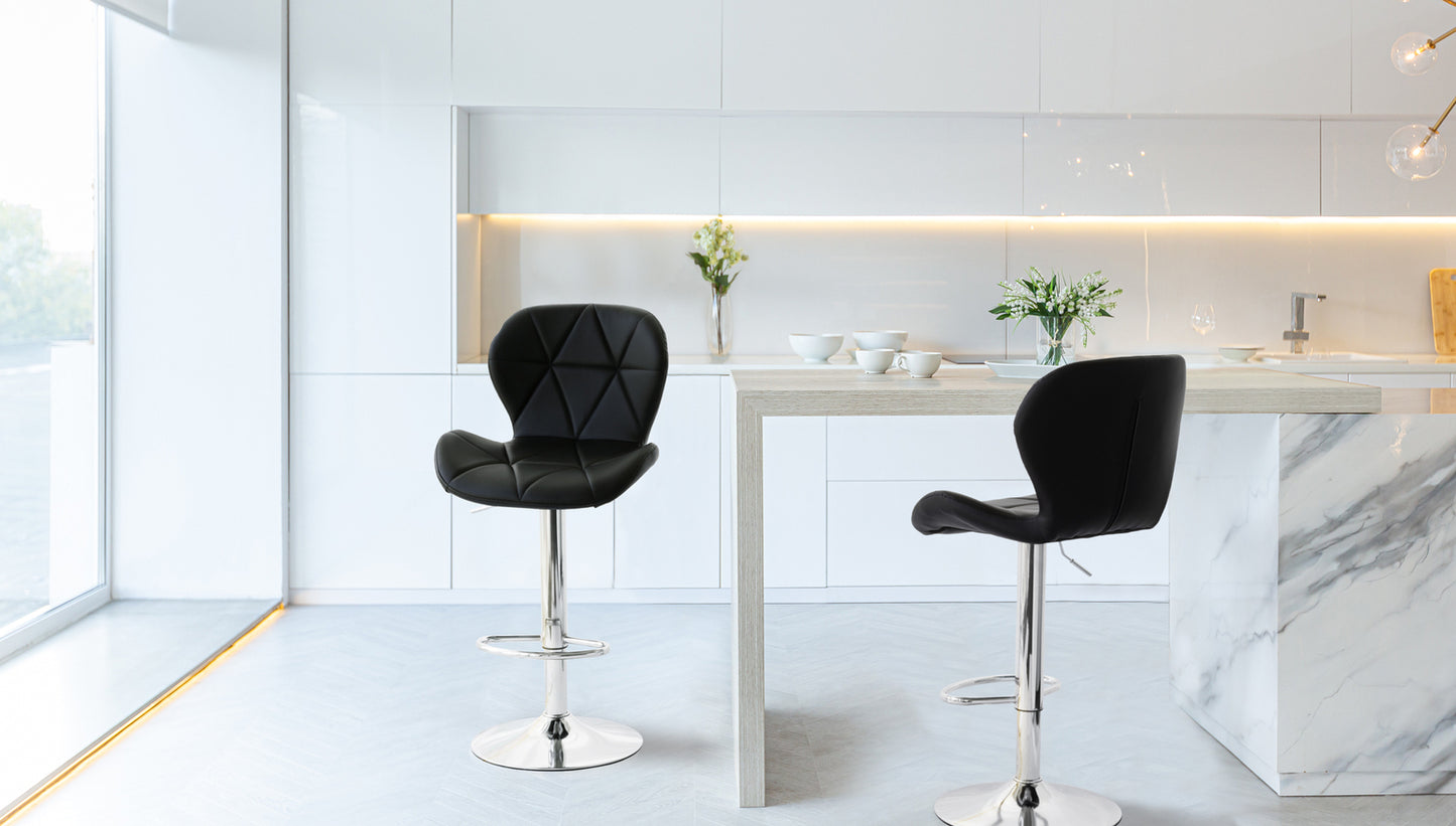 2 Comfortable Bar Stools (Black) w/ Adjustable Height, 90-112cm