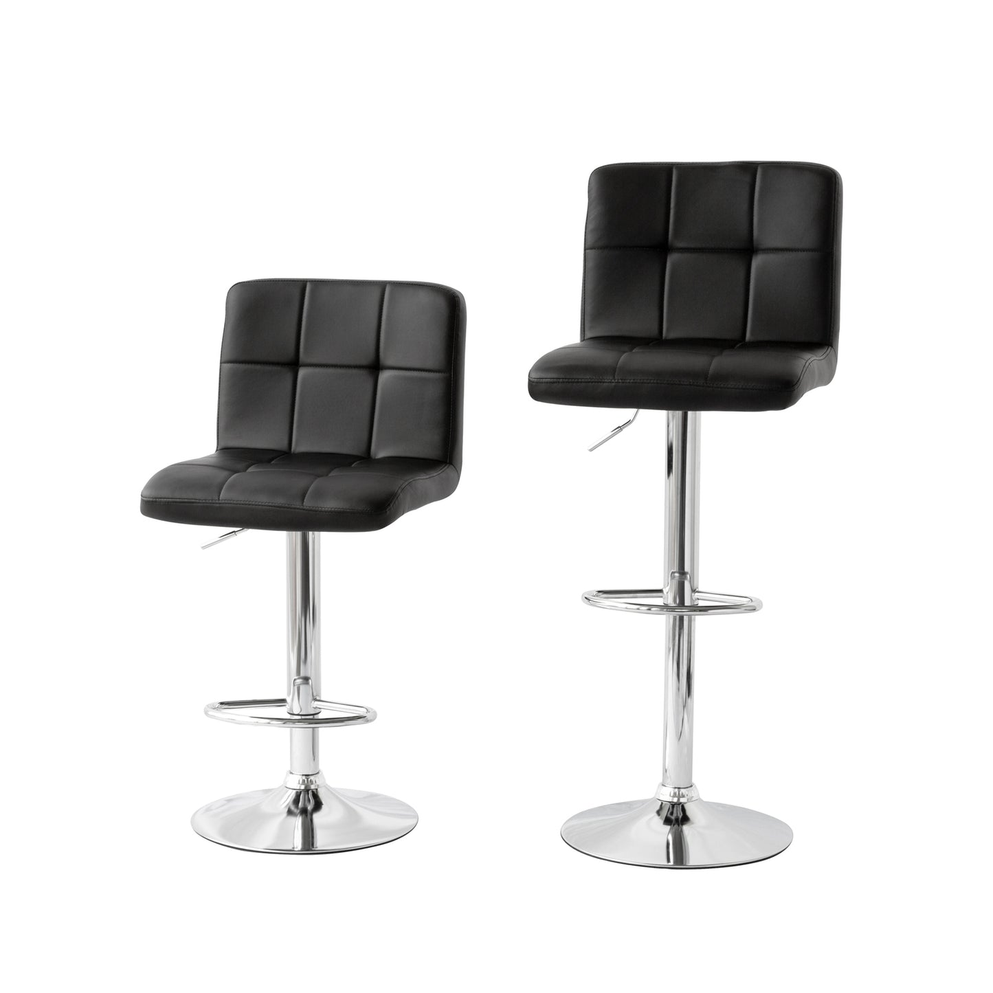 2 Tall Back Paddled Leather Barstools (Black), 90-110cm