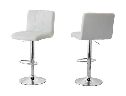 2 Tall Back Paddled Leather Barstools (White), 90-110cm