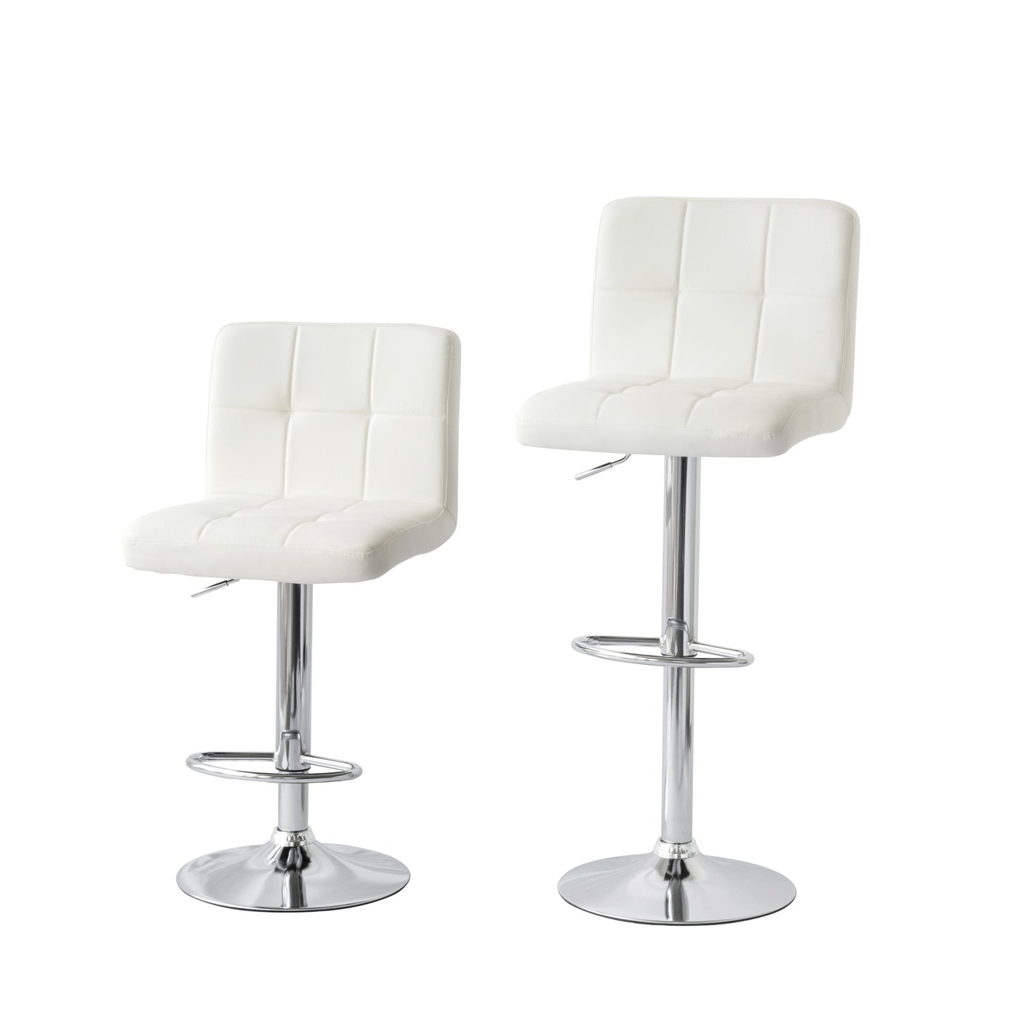 2 Tall Back Paddled Leather Barstools (White), 90-110cm