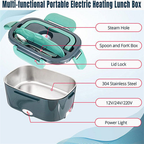 2 in1 Home Car Electric Lunch Box Stainless Steel Food Heating Bento Box AU Plug
