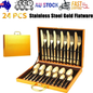 24pc Elegant Stainless Steel Gold Flatware Set Classic Knife Fork Spoon Gift Set
