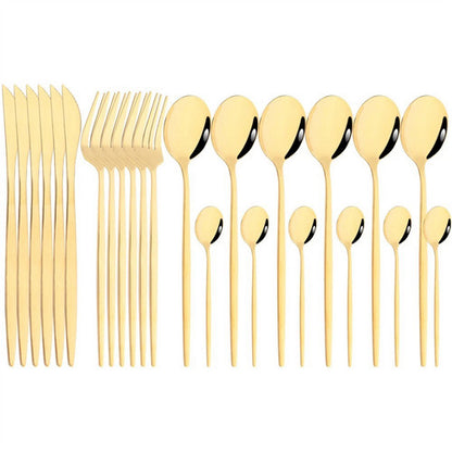 24pc Elegant Stainless Steel Gold Flatware Set Classic Knife Fork Spoon Gift Set