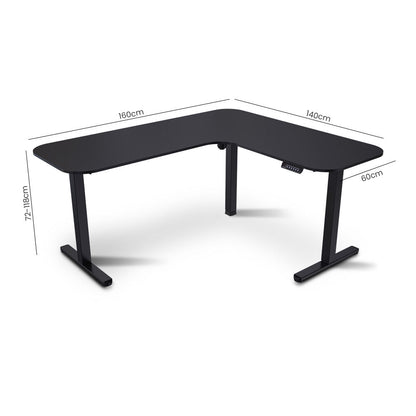 FORTIA Corner Standing Desk, 160x140cm, 72-118cm Sit to Stand Up Electric Height Adjustable, Black