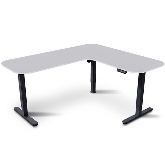 FORTIA Corner Standing Desk, 160x140cm, 72-118cm Sit to Stand Up Electric Height Adjustable, White Desktop/Black Frame