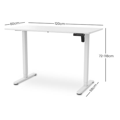 FORTIA Sit To Stand Standing Desk, 120x60cm, 72-118cm Electric Height Adjustable, White
