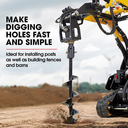 BAUMR-AG Post Hole Auger for BSR5000 Mini Loader Skid Steer, with 100mm & 200mm Bits, Quick Connect Hydraulics