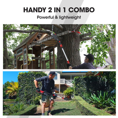 BAUMR-AG 20V SYNC Cordless Pole Saw & Hedge Trimmer Combo, 8 inch Chainsaw Pruner, Telescopic Handle, with Battery and Charger Kit