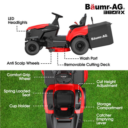 BAUMR-AG 38" Ride On Mower Tractor, Electric Start, 14hp 452cc, Hydrostatic, 100kg Towing, 7 Cut Heights