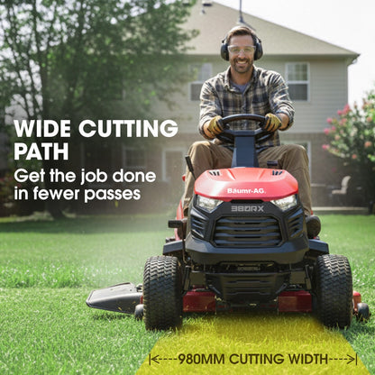 BAUMR-AG 38" Ride On Mower Lawn Tractor, Side Discharge or Mulch, Electric Start, 14hp 452cc, Hydrostatic, 100kg Towing, 7 Cut Heights