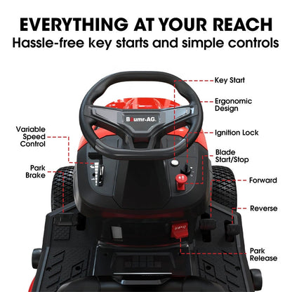 BAUMR-AG 38" Ride On Mower Lawn Tractor, Side Discharge or Mulch, Electric Start, 14hp 452cc, Hydrostatic, 100kg Towing, 7 Cut Heights