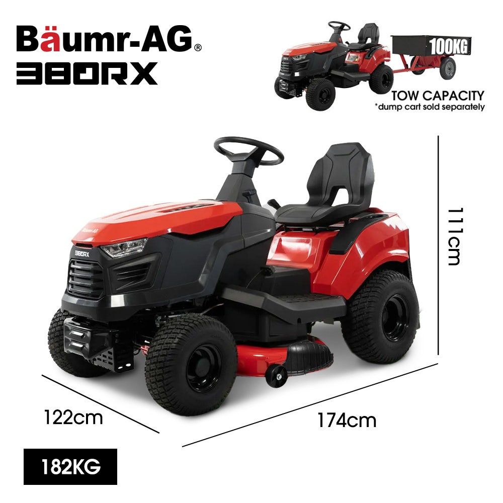 BAUMR-AG 38" Ride On Mower Lawn Tractor, Side Discharge or Mulch, Electric Start, 14hp 452cc, Hydrostatic, 100kg Towing, 7 Cut Heights