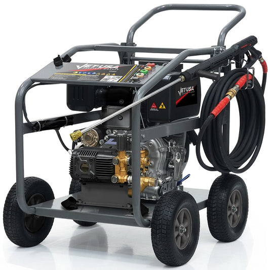 JET-USA Commercial Diesel High-Pressure Washer Cleaner, Electric Start 10hp 418cc, 15m Steel Braided Hose, Adjustable Triplex Pump - DX800