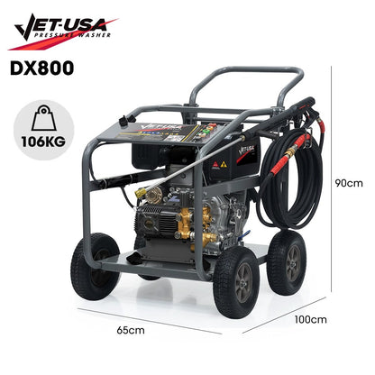 JET-USA Commercial Diesel High-Pressure Washer Cleaner, Electric Start 10hp 418cc, 15m Steel Braided Hose, Adjustable Triplex Pump - DX800
