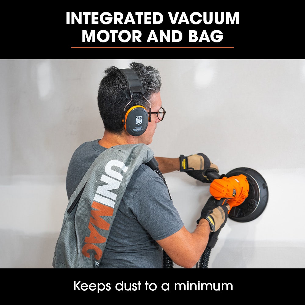 UNIMAC 180mm 850W Handheld Drywall Sander, Electric Dry Wall Sanding Machine, with Automatic Vacuum System, LED Worklight, 6x Sanding Discs