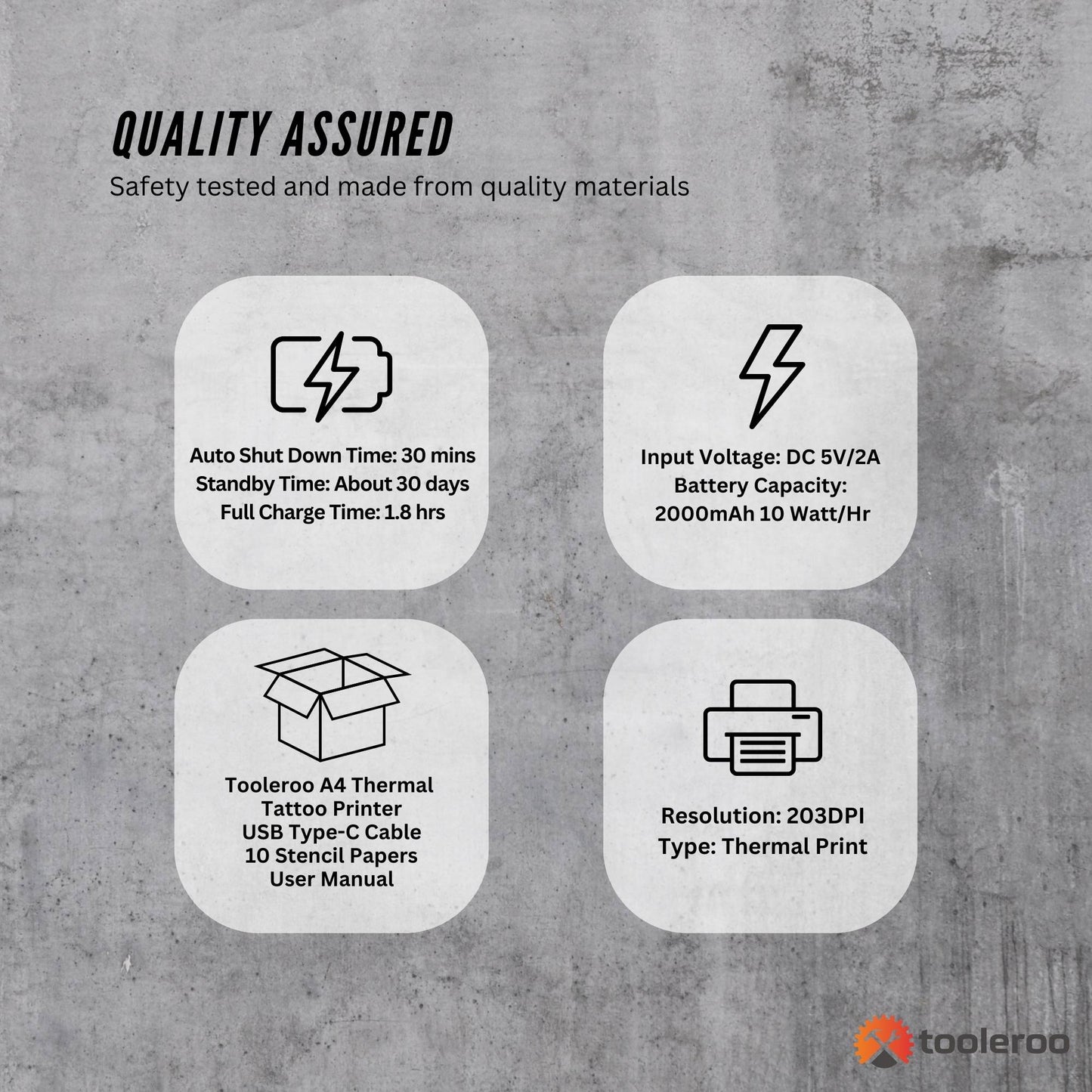 Tooleroo Portable A4 Thermal Printer Black + Tattoo Stencil Paper - Wireless