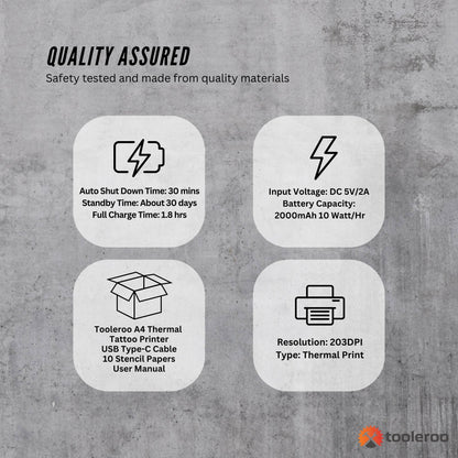 Tooleroo Portable A4 Thermal Printer Black + Tattoo Stencil Paper - Wireless