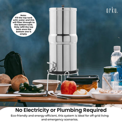 Orku 8.5L Gravity Benchtop Water Filter - Stainless Steel Fluoride Removal