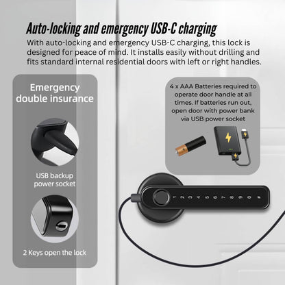 Tooleroo Digital Smart Door Lock Handle - 5in1 Keypad Home Entry Security System