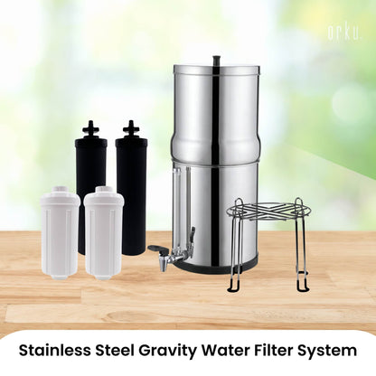 Orku 11L Gravity Benchtop Water Filter + Gauge-Stainless Steel Fluoride Removal