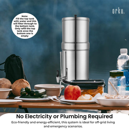 Orku 11L Gravity Benchtop Water Filter + Gauge-Stainless Steel Fluoride Removal