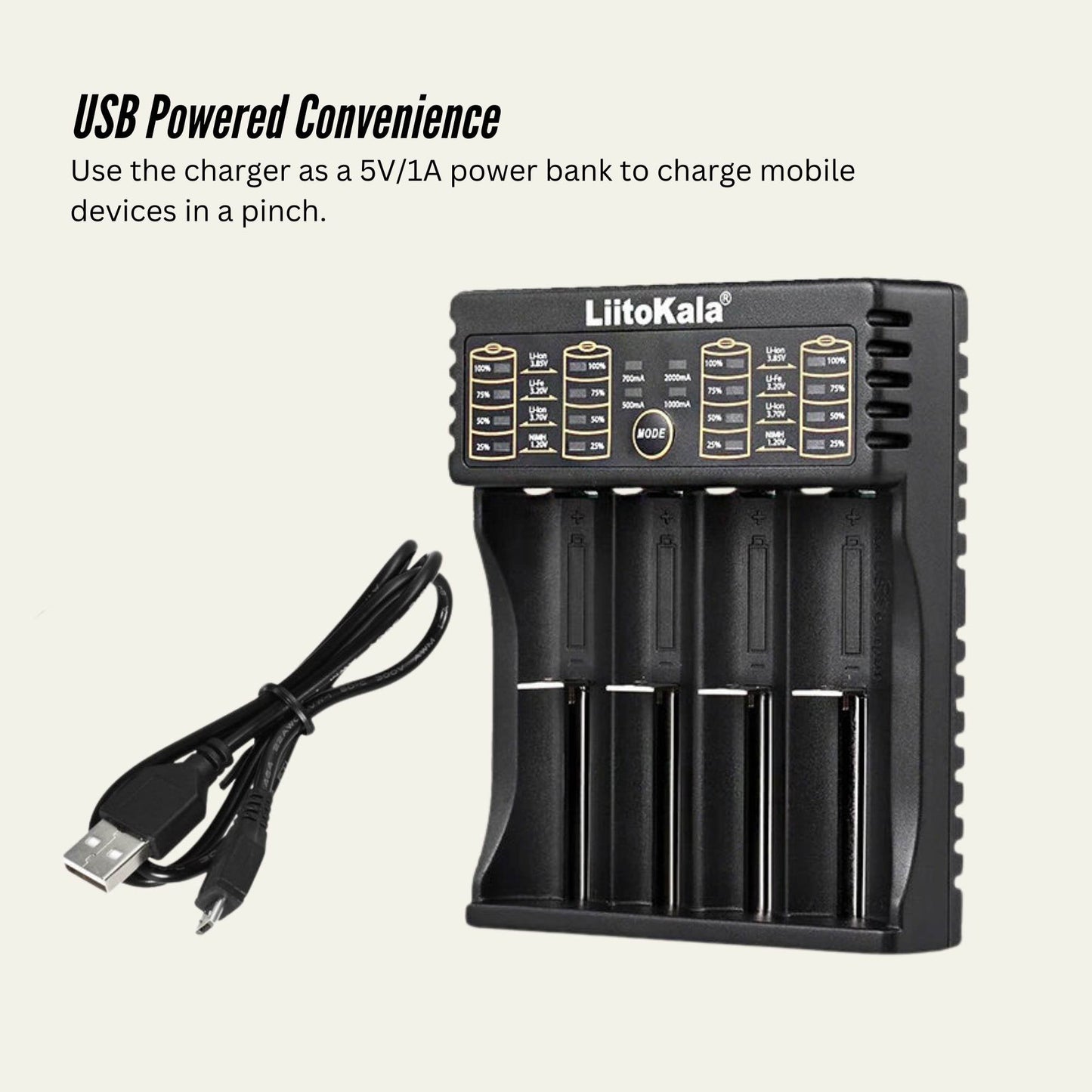 LiitoKala Lii-402 Smart Battery Charger - 4-Slot USB for 18650 AA AAA Li-ion NiMH