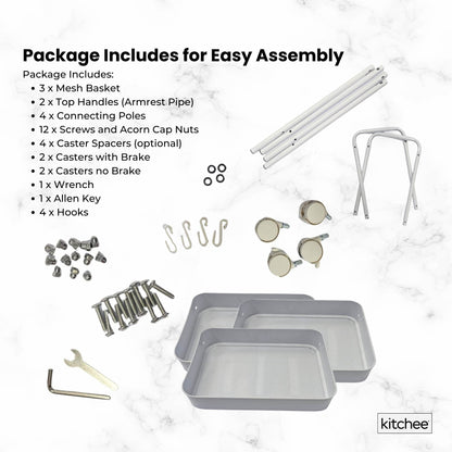 Kitchee 3-Tier Kitchen Storage Cart Trolley with Wheels - Shelf Organiser WHITE