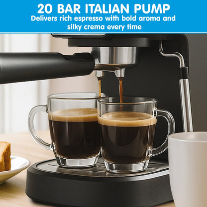 Pronti CM-850D Coffee Machine 20 Bar Espresso Maker with Milk Frother and 1.25L Tank