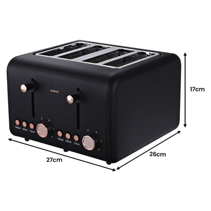 Pronti Breakfast Set with Rose Gold Kettle & Toaster with 1.2L Espresso Machine - Black