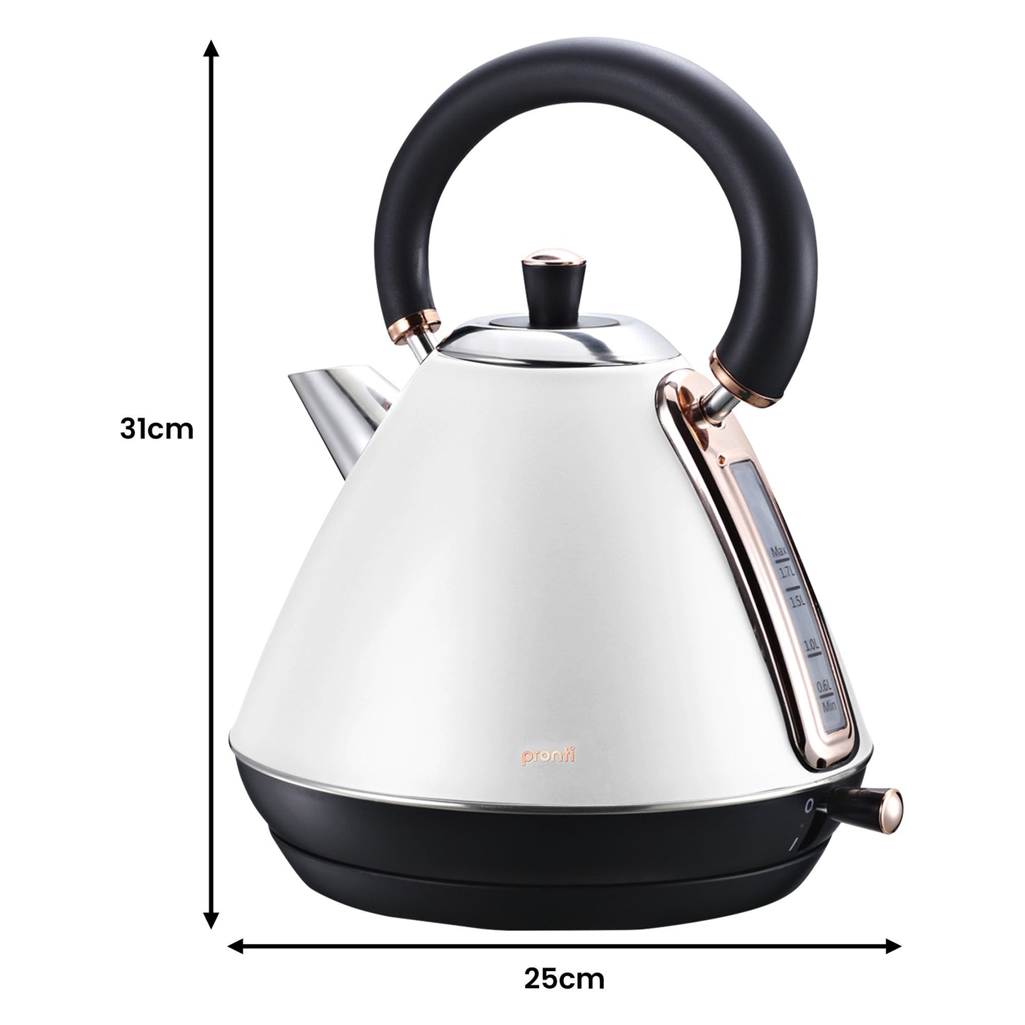 Pronti Breakfast Set with Rose Gold Kettle & Toaster with 1.2L Espresso Machine - White