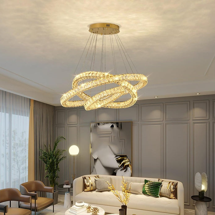 BAMDECOR C3313/3 Modern Crystal Chandeliers Lighting Fixtures Contemporary Round Chandelier Lighting Fixtures Crystal Pendant Ceiling Lights(Gold)