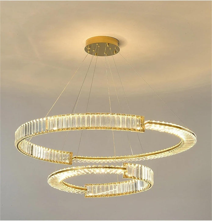 BAMDECOR C3318/2 Modern Crystal Chandeliers Lighting Fixtures Contemporary Round Chandelier Lighting Fixtures Crystal Pendant Ceiling Lights(Gold)