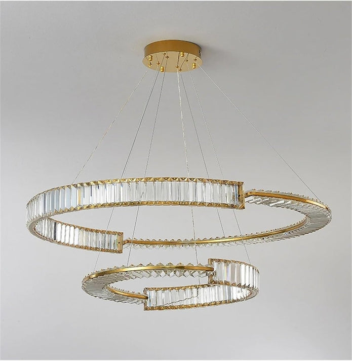 BAMDECOR C3318/2 Modern Crystal Chandeliers Lighting Fixtures Contemporary Round Chandelier Lighting Fixtures Crystal Pendant Ceiling Lights(Gold)