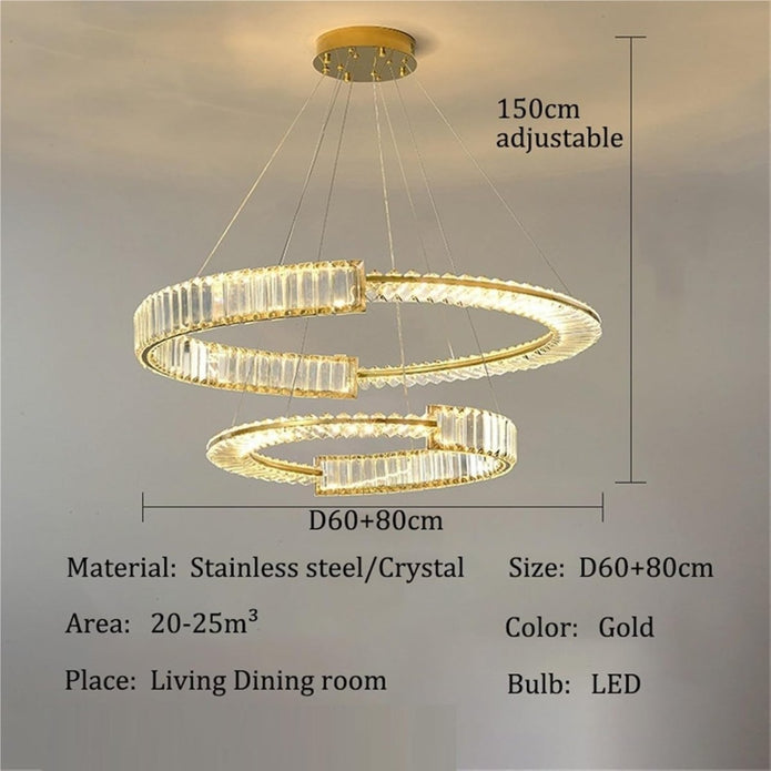 BAMDECOR C3318/2 Modern Crystal Chandeliers Lighting Fixtures Contemporary Round Chandelier Lighting Fixtures Crystal Pendant Ceiling Lights(Gold)