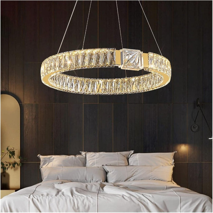 BAMDECOR C3319 Modern Crystal Chandeliers Lighting Fixtures Contemporary Round Chandelier Lighting Fixtures Crystal Pendant Ceiling Lights(Gold-60cm)